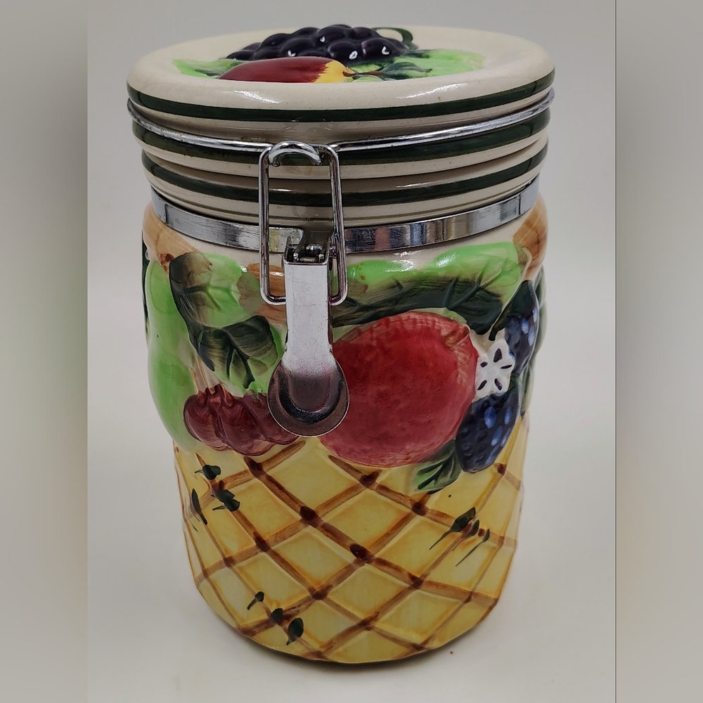 Vintage Fruit Ceramic Lock Canister Retro Kitchen - Picture 3 of 11
